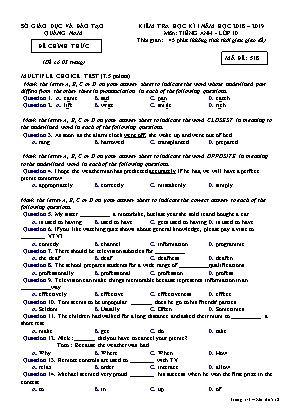 Đề kiểm tra học kỳ I môn Tiếng Anh Lớp 10 - Mã đề 518 - Năm học 2018-2019 - Sở giáo dục và đào tạo Quảng Nam